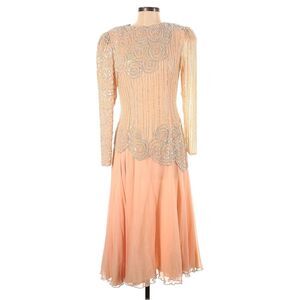 Vintage 80s Sylvia Ann Blush Pink Drop Waist Evening Dress Gown Pearl Sequin